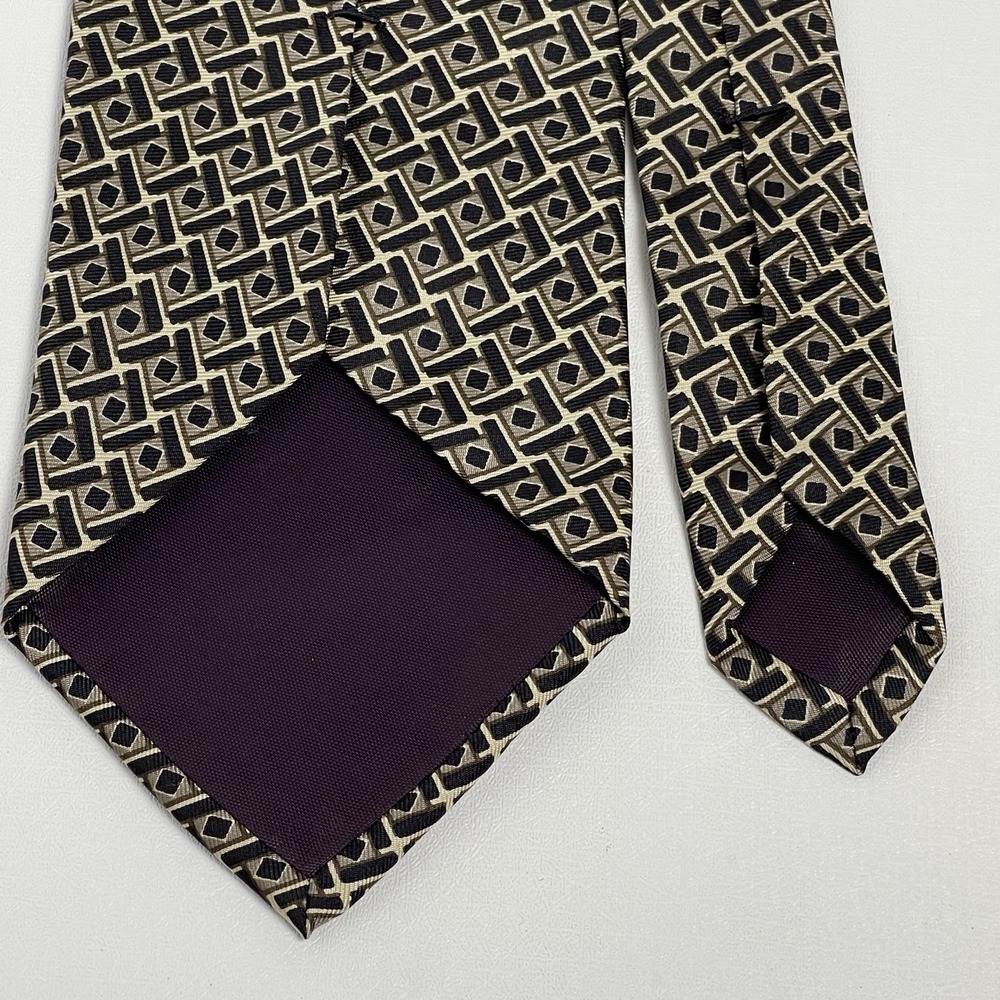Brooks Brothers Black Brown Necktie Tie Silk Geometric USA Squares Diamonds - Picture 3 of 5